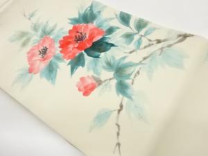 作家物 塩瀬金彩手描き花葉模様名古屋帯